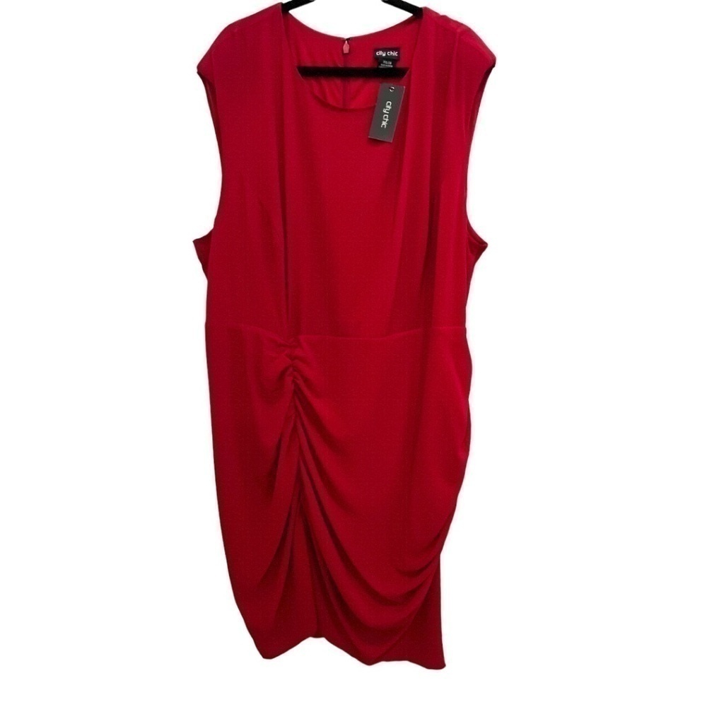 𝅺city Chic Side Split Ruched Sleeveless Dress - Crimson Red Size XXL  24W NWT